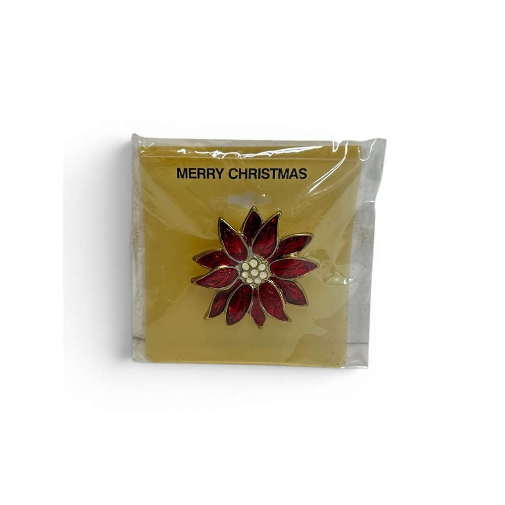 Poinsettia Brooch Red New Enamel Christmas Holiday Pin